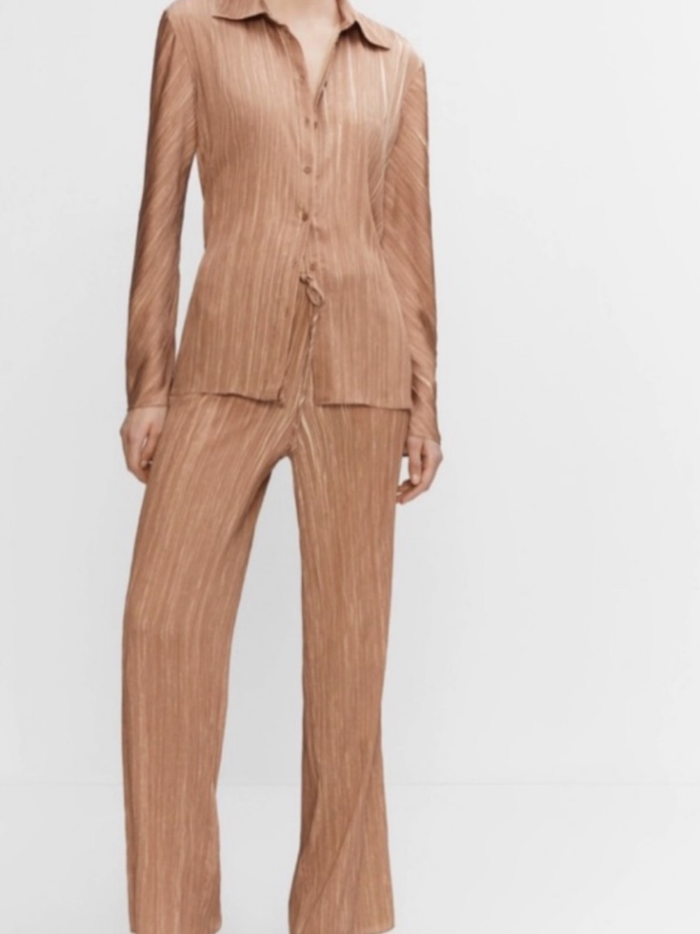 Nanette Lepore Pleated Two-Piece Pant & Top Tan Lounge Set Size XL NWT